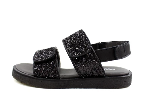 Angulus sort glitter sandal med velcro